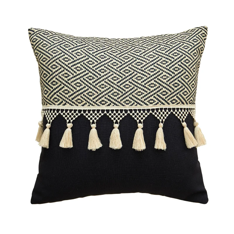 Black and Tan Tassle Pillow