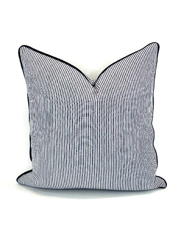 Blue Ticking Decorative Pillow Cover in Pinstripe