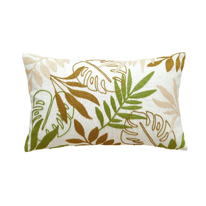 Green and Brown Leaves Lumbar Pillow