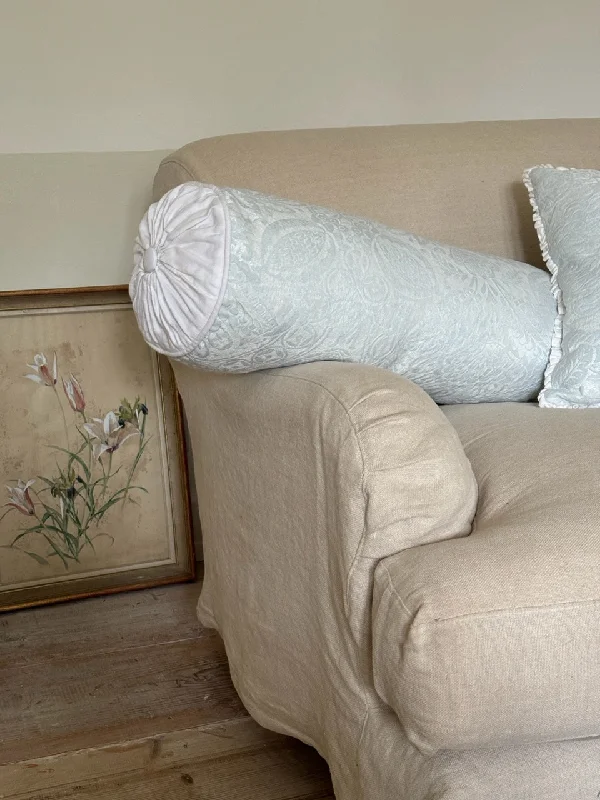 Pale Blue Damask Bolster Pillow