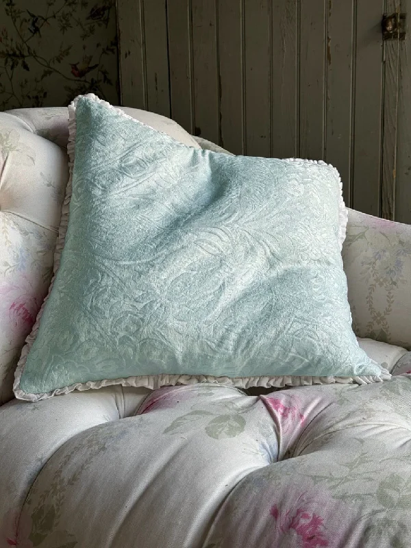 Pale Blue Damask Pillow - 18" x 18"