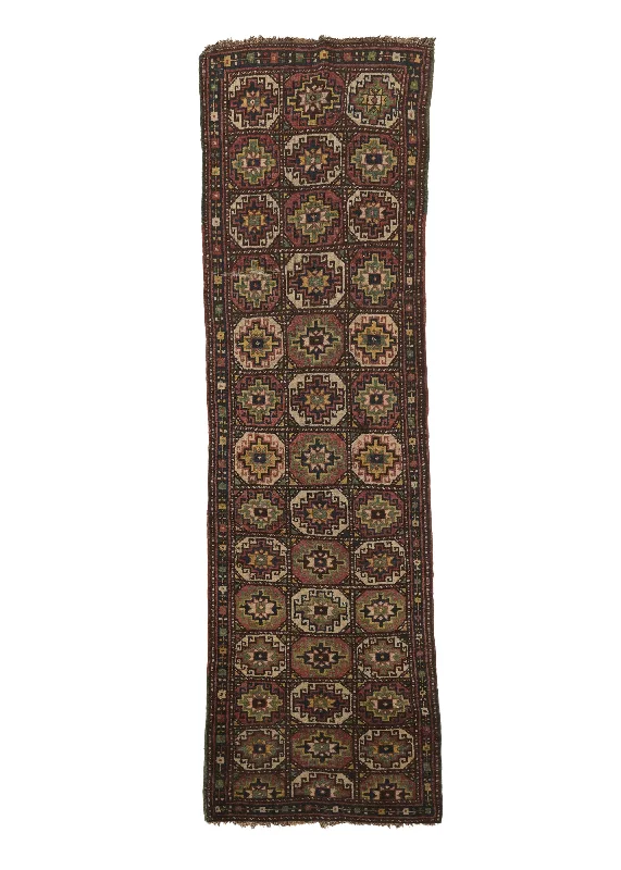 Caucasian Rug Moghan Handmade Runner Antique Tribal 3'3"x10'0" (3x10) Red Green Panel Design #28628