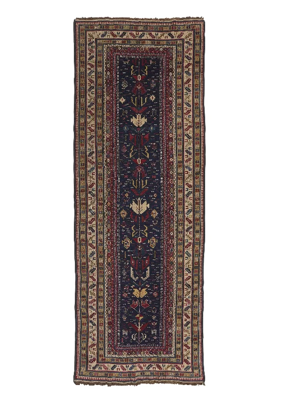 Caucasian Rug Shirvan Handmade Area Runner Antique Tribal 3'7"x9'10" (4x10) Yellow/Gold Blue Geometric Design #21635