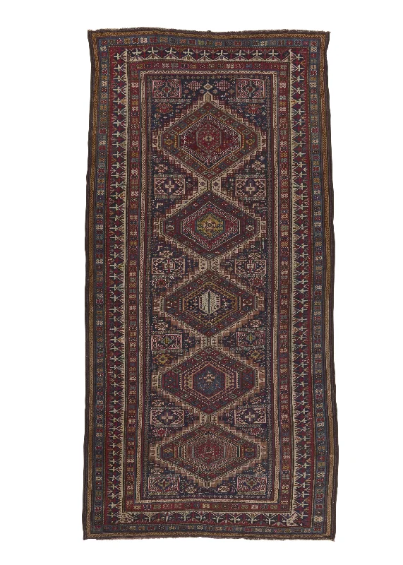 Caucasian Rug Shirvan Handmade Area Runner Antique Tribal 4'8"x10'0" (5x10) Multi-color Red Geometric Design #21507