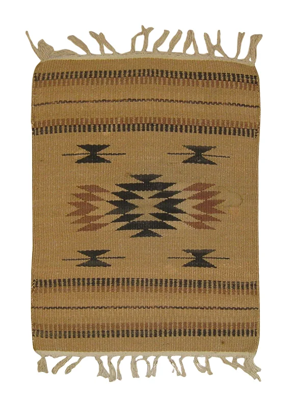 Native American Rug Mexico Handmade Square Tribal 1'3"x1'8" (1x2) Whites/Beige Black Geometric Design #A26127