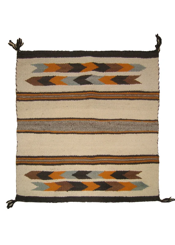 Native American Rug Navajo Handmade Square Tribal 2'5"x2'6" (2x3) Whites/Beige Brown Orange Crystal Stripes Design #A26422