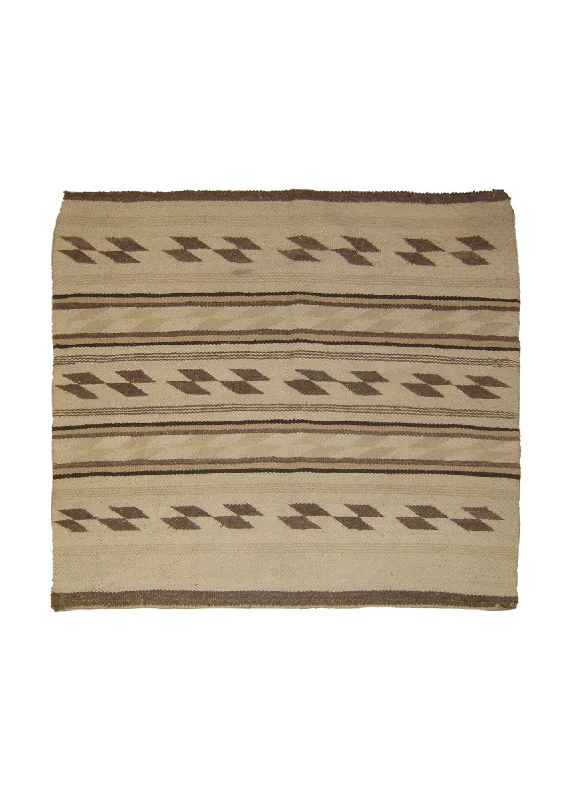 Native American Rug Navajo Handmade Square Tribal 2'5"x2'6" (2x3) Whites/Beige Crystal Stripes Design #A26421