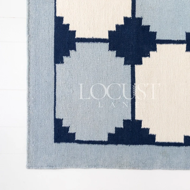 Navy & White Flatweave Dhurrie Rug