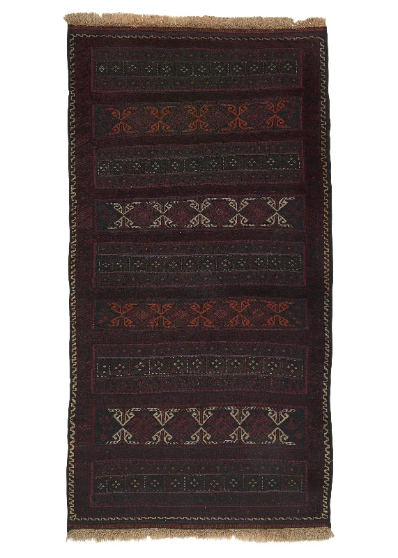 Oriental Rug Afghan Handmade Area Tribal 3'5"x6'7" (3x7) Black Red Kilim Geometric Design #33632