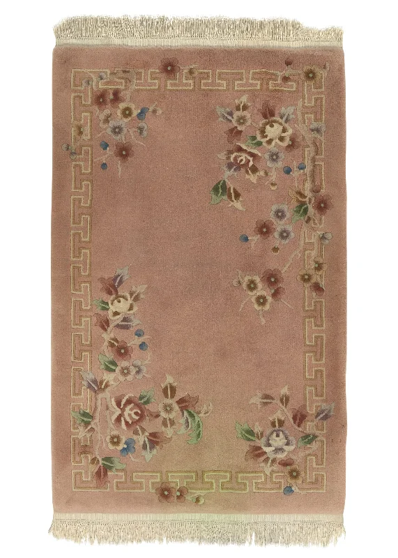 Oriental Rug Chinese Handmade Area Traditional 3'6"x5'6" (4x6) Pink Carved Nichols Design #27126