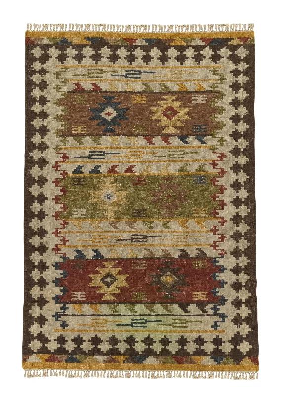 Oriental Rug Indian Handmade Area Tribal 4'0"x6'0" (4x6) Yellow/Gold Multi-color Kilim Geometric Dhurrie Design #32677