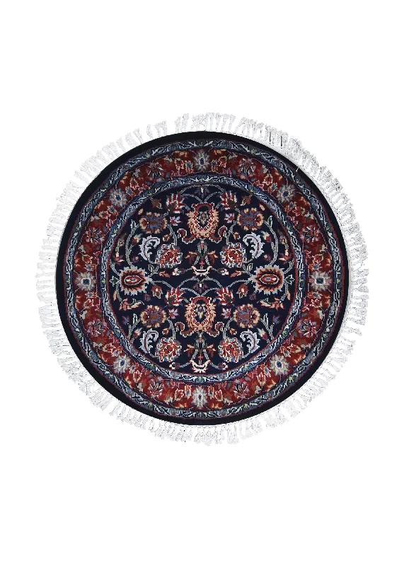 Oriental Rug Indian Handmade Round Traditional 3'3"x3'1" (3x3) Blue Red Floral Design #A27022