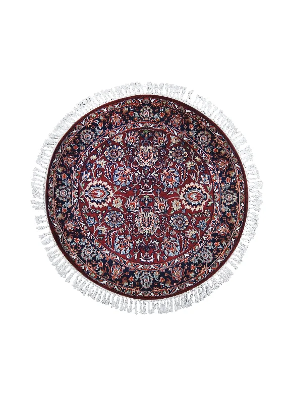 Oriental Rug Indian Handmade Round Traditional 4'0"x4'0" (4x4) Red Floral Design #A27018