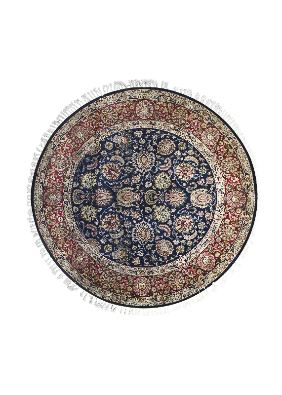 Oriental Rug Indian Handmade Round Traditional 8'1"x8'3" (8x8) Blue Red Floral Design #A27942