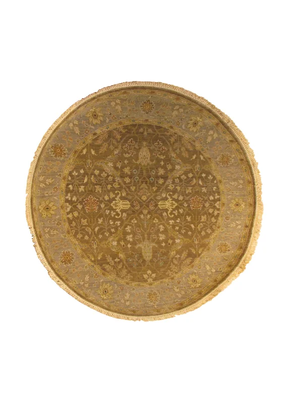 Oriental Rug Indian Handmade Round Transitional 4'0"x4'0" (4x4) Brown Oushak Design #A30165