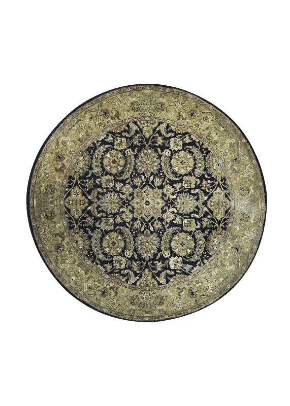 Oriental Rug Indian Handmade Round Transitional 6'2"x6'2" (6x6) Black Yellow/Gold Floral Design #A28098