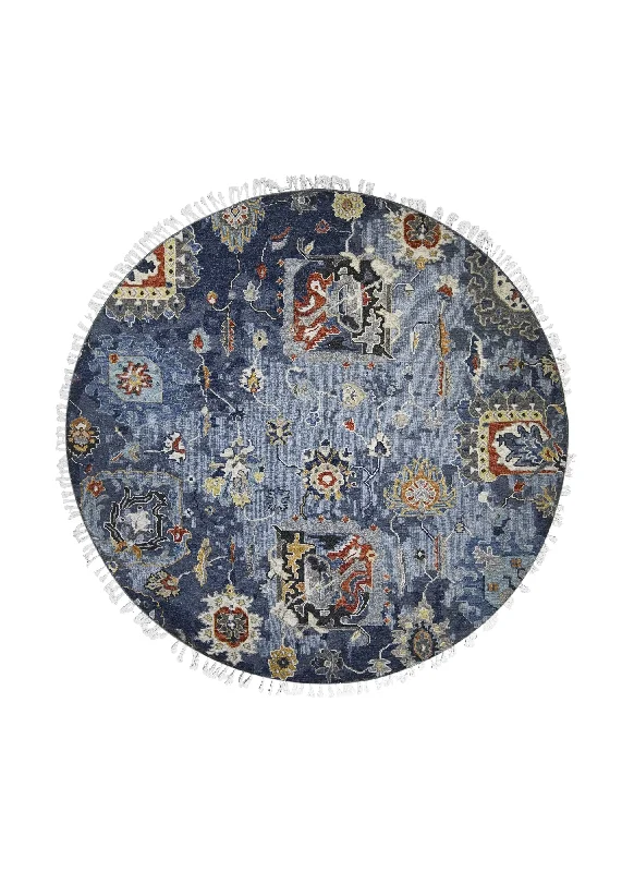 Oriental Rug Indian Handmade Round Transitional 6'0"x6'0" (6x6) Blue Oushak Design #A30714