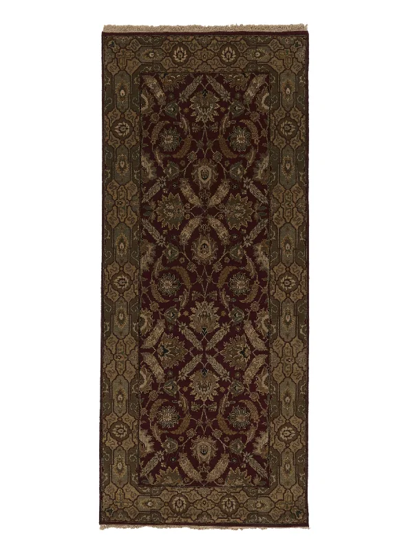 Oriental Rug Indian Handmade Runner Transitional 4'0"x9'5" (4x9) Red Brown Jaipur Floral Design #25786