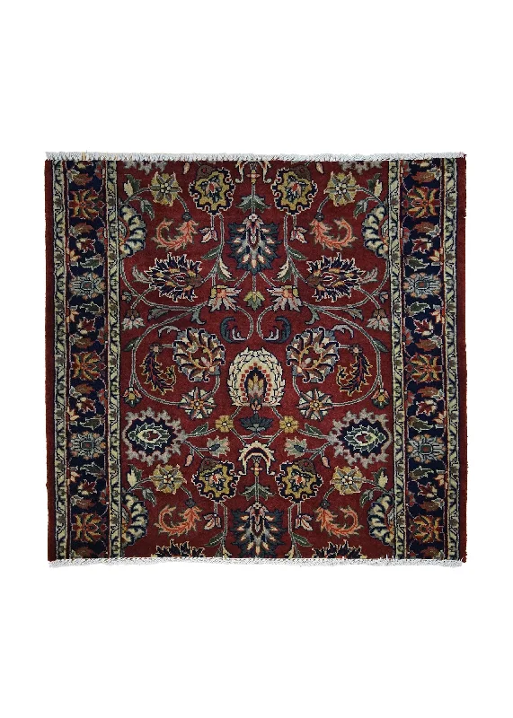 Oriental Rug Indian Handmade Square Traditional 2'6"x2'7" (3x3) Red Blue Floral Partition Design #A26060