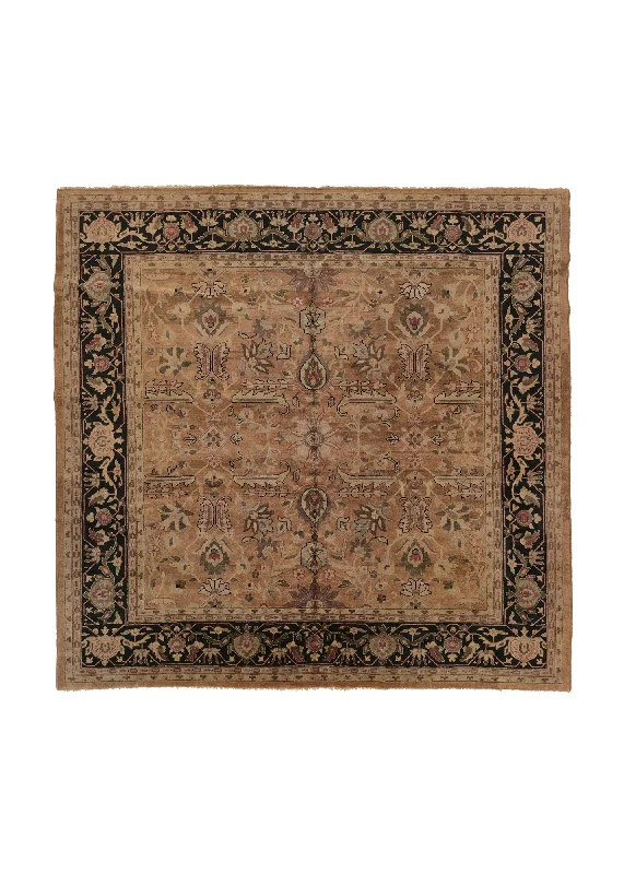 Oriental Rug Indian Handmade Square Transitional 10'0"x9'10" (10x10) Whites/Beige Black Oushak Floral Design #33377