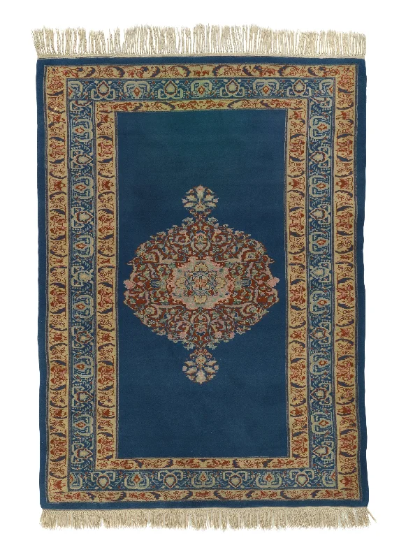 Oriental Rug Pakistani Handmade Area Traditional 4'2"x5'10" (4x6) Blue Yellow/Gold Open Field Design #9063