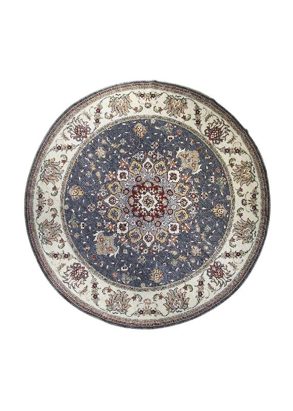 Oriental Rug Pakistani Handmade Round Transitional 9'6"x9'6" (10x10) Gray Whites/Beige Bakhshayesh Geometric Design #A30882