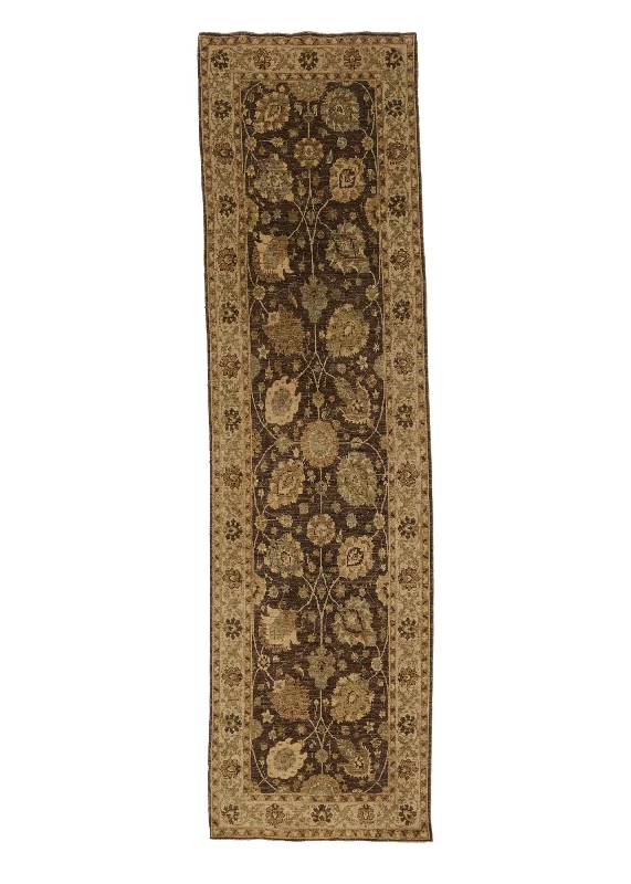 Oriental Rug Pakistani Handmade Runner Transitional 3'11"x14'0" (4x14) Whites/Beige Brown Floral Oushak Design #27336