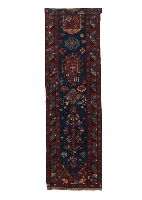 Oriental Rug Pakistani Handmade Runner Transitional Tribal 3'5"x13'7" (3x14) Blue Multi-color Baloch Design #34560