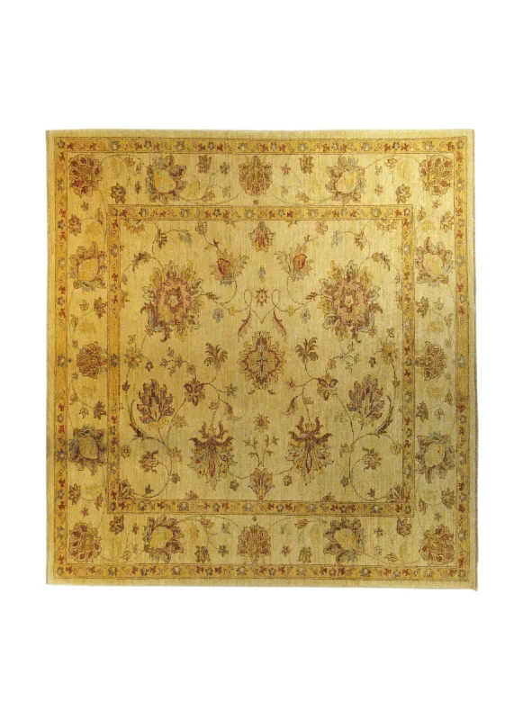 Oriental Rug Pakistani Handmade Square Transitional 5'6"x5'11" (6x6) Whites/Beige Yellow/Gold Antique Washed Oushak Floral Design #A23762