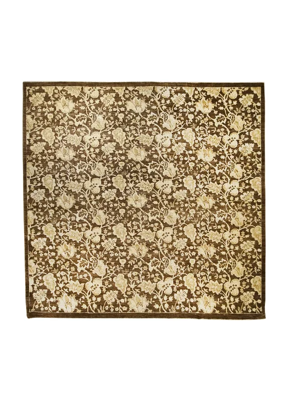 Oriental Rug Pakistani Handmade Square Transitional 8'0"x8'1" (8x8) Brown Yellow/Gold Antique Washed Floral Design #A22840