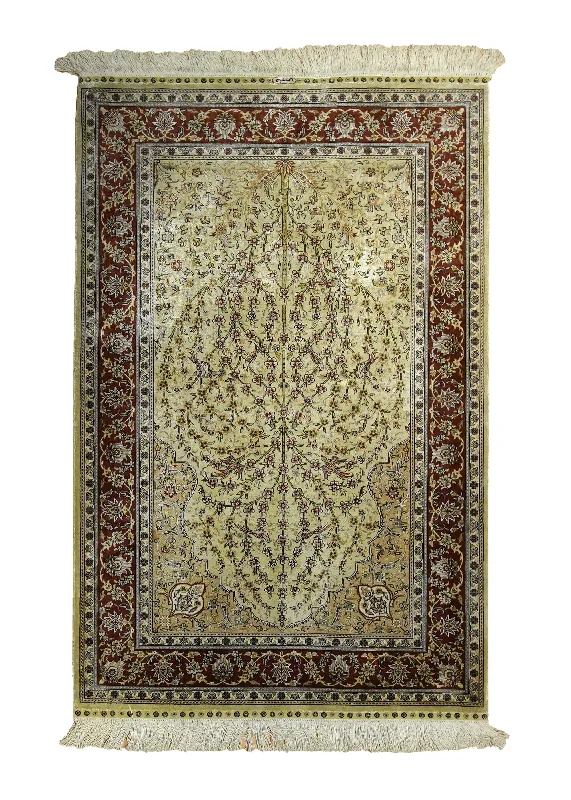 Oriental Rug Turkish Handmade Area Traditional 2'7"x4'1" (3x4) Yellow/Gold Red Tree of Life Animals Design #A35504