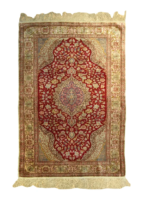 Oriental Rug Turkish Handmade Area Traditional 3'5"x5'0" (3x5) Red Prayer Rug Design #A35523