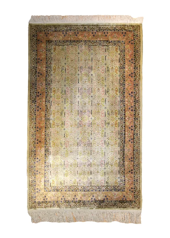 Oriental Rug Turkish Handmade Area Traditional 3'6"x5'8" (4x6) Whites/Beige Pink Paisley/Boteh Design #A35513