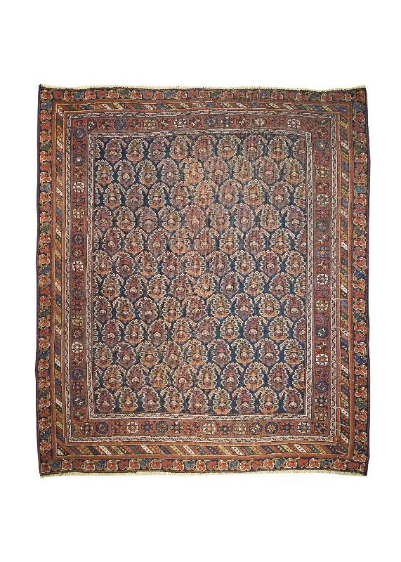 Persian Rug Afshar Handmade Square Tribal Antique 4'10"x5'5" (5x5) Blue Red Paisley/Boteh Design #A25403