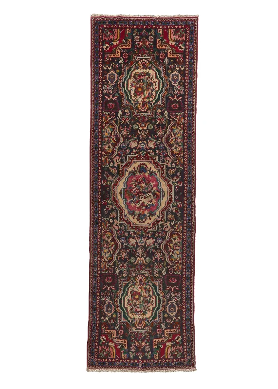 Persian Rug Bakhtiari Handmade Runner Tribal 3'3"x10'1" (3x10) Blue Green Red Gol Farang Floral Design #18160