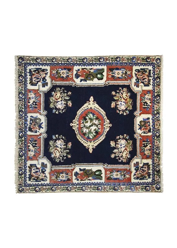 Persian Rug Bakhtiari Handmade Square Tribal 4'4"x4'5" (4x4) Blue Red Floral Gol Farang Design #A20201