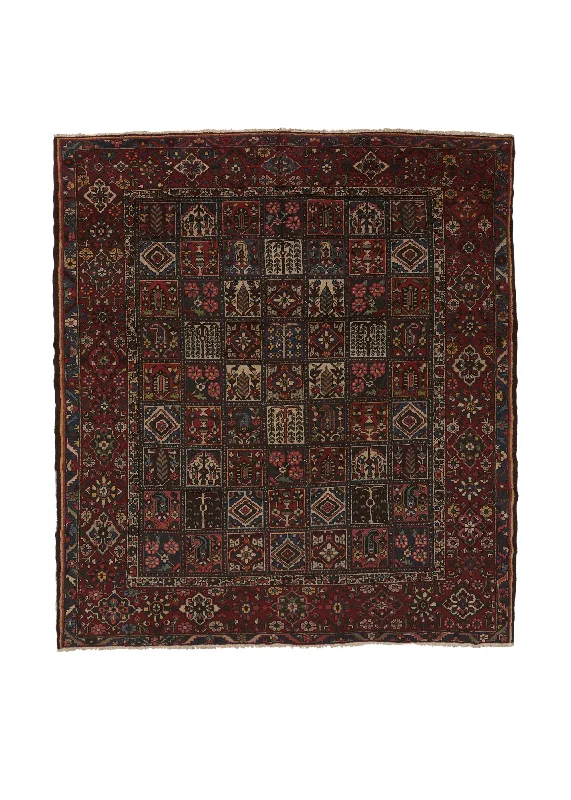 Persian Rug Bakhtiari Handmade Square Tribal Vintage 10'10"x12'0" (11x12) Red Garden Design #27134