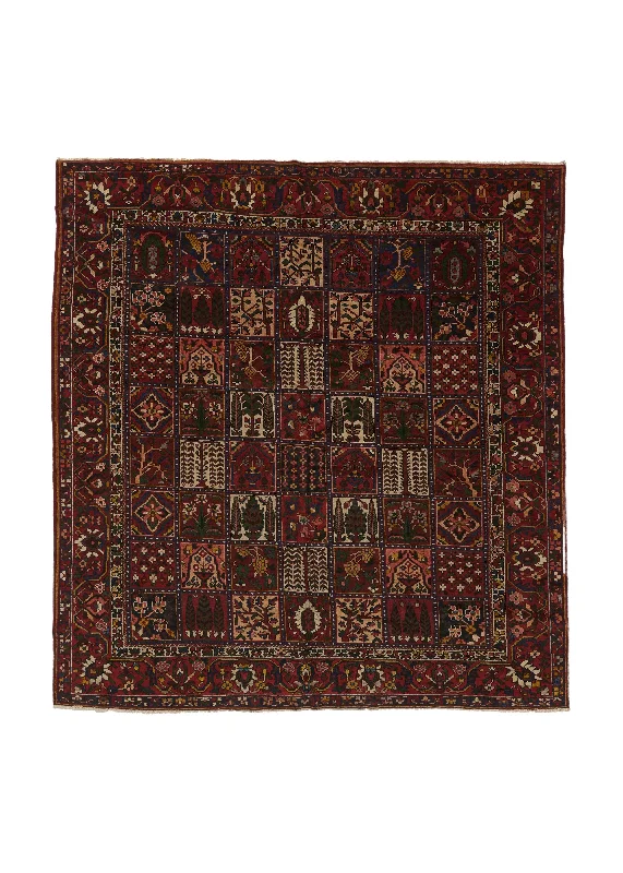 Persian Rug Bakhtiari Handmade Square Tribal Vintage 10'11"x11'6" (11x12) Red Garden Design #28524