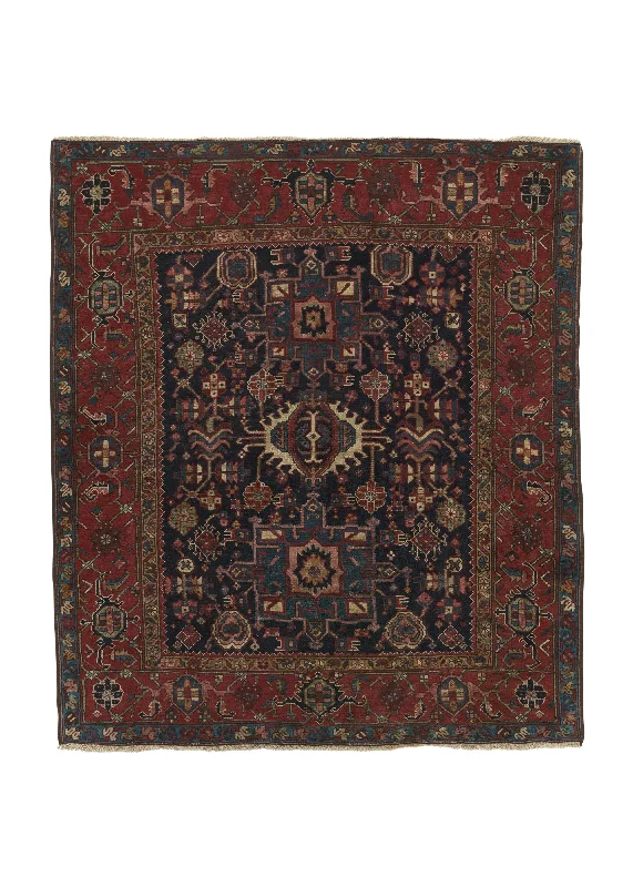 Persian Rug Gharajeh Handmade Area Square Antique Tribal 4'9"x5'4" (5x5) Red Blue Geometric Design #33909