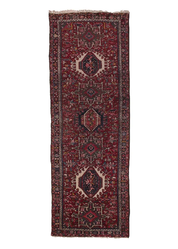 Persian Rug Gharajeh Handmade Runner Tribal 3'9"x10'7" (4x11) Red Geometric Design #32822