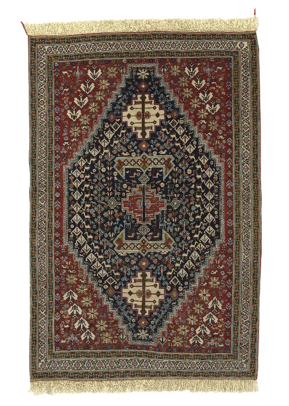 Persian Rug Ghashghaei Handmade Area Tribal 3'4"x5'1" (3x5) Blue Red Geometric Design #34845