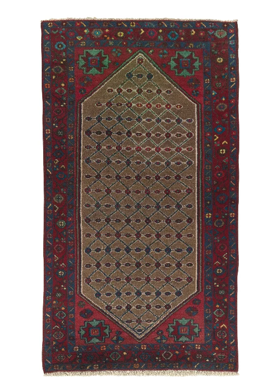 Persian Rug Hamadan Handmade Area Tribal 3'8"x6'6" (4x7) Red Brown Geometric Design #31930