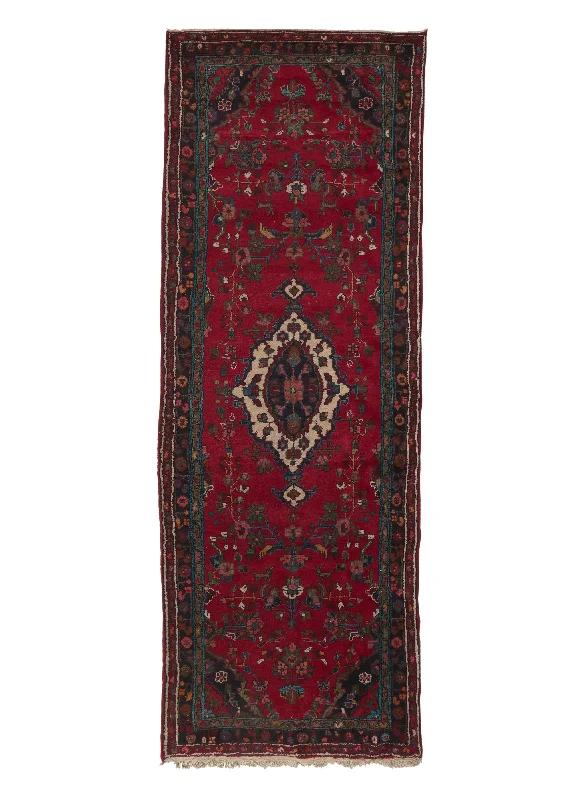 Persian Rug Hamadan Handmade Runner Tribal 3'8"x10'0" (4x10) Red Floral Design #14526