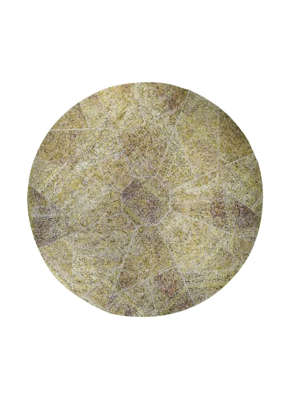 Persian Rug Handmade Round Transitional Vintage 9'1"x9'1" (9x9) Yellow/Gold Patchwork Floral Design #A29592