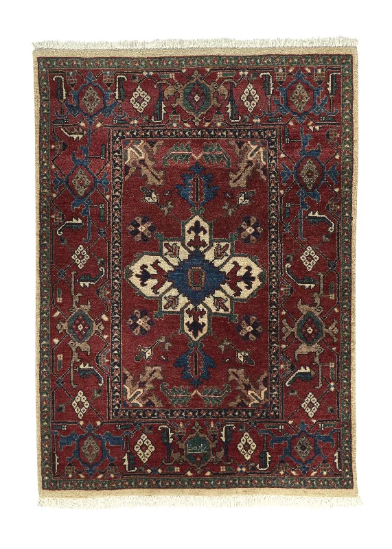 Persian Rug Heriz Handmade Area Traditional Tribal 3'8"x5'0" (4x5) Whites/Beige Red Floral Design #35579