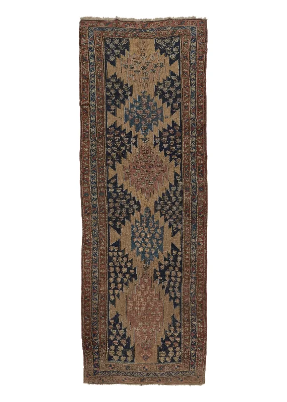 Persian Rug Heriz Handmade Runner Antique Tribal 4'7"x12'11" (5x13) Whites/Beige Blue Geometric Design #34065