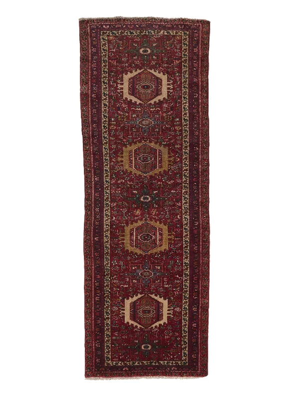 Persian Rug Heriz Handmade Runner Tribal Vintage 3'4"x9'6" (3x10) Red Geometric Design #30684