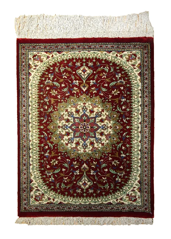 Persian Rug Isfahan Handmade Area Traditional 1'10"x2'5" (2x2) Red Floral Design #A35507