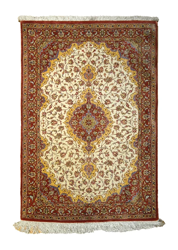 Persian Rug Isfahan Handmade Area Traditional 2'0"x3'0" (2x3) Yellow/Gold Red Whites/Beige Floral Design #A35506