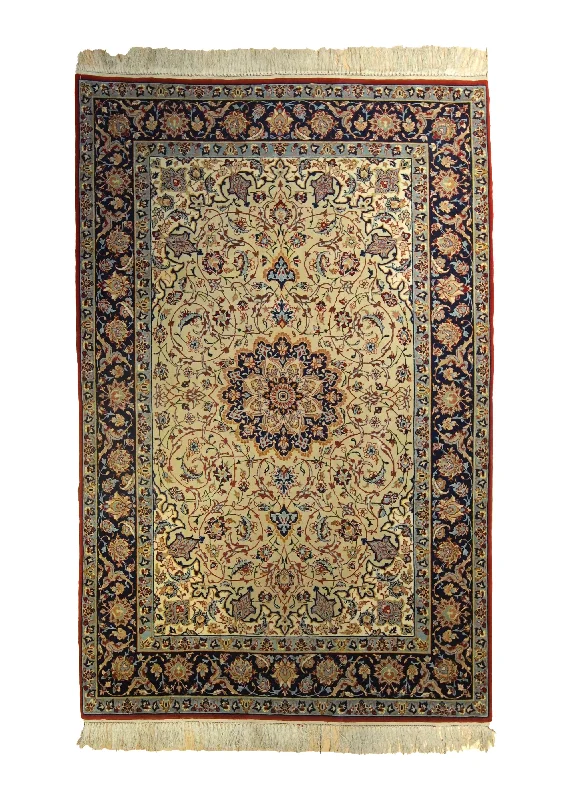 Persian Rug Isfahan Handmade Area Traditional 3'4"x5'2" (3x5) Whites/Beige Blue Floral Design #A35485